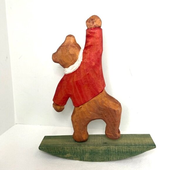 Carved Wood Christmas Bear Teeter Totter Rocking Sculpture Figurine Red Sweater - Picture 3 of 4